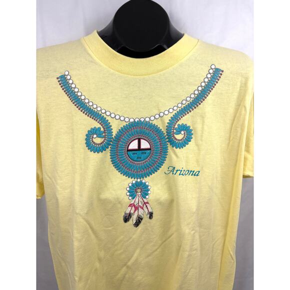 VTG Arizona Single Stitch Crewneck T-Shirt Yellow Native American Turquoise M - Picture 5 of 9